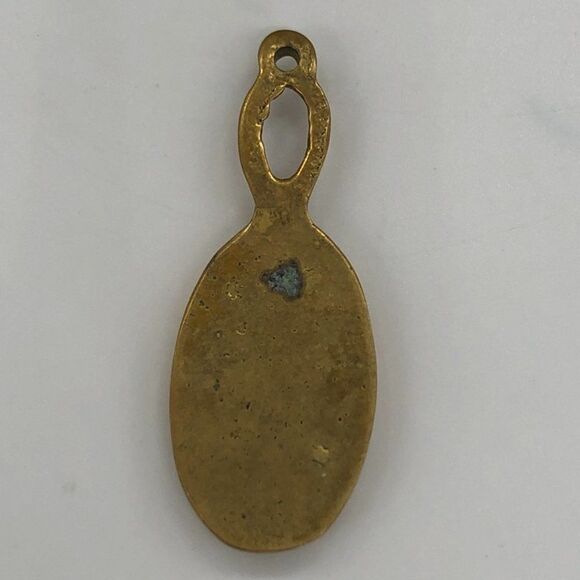 Vintage Handcrafted Bronze Pendant Painted Unique Heavy Blue Waves - Picture 5 of 9